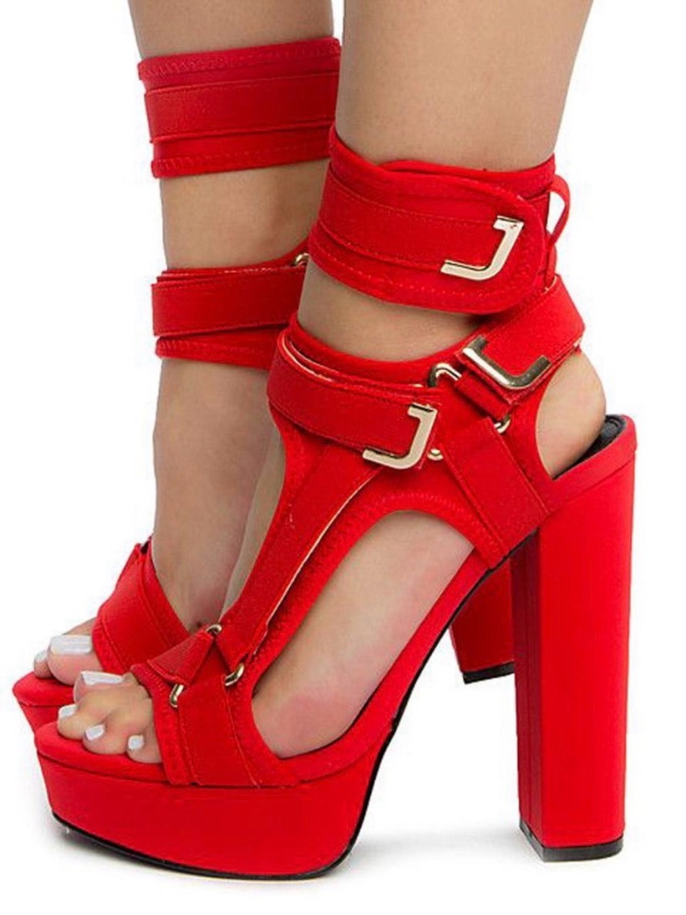 ALMOST NEW 💫🤩👠LILIANA Red Platform GLAM Rock Ankle-Strap Sandals 9 in box!